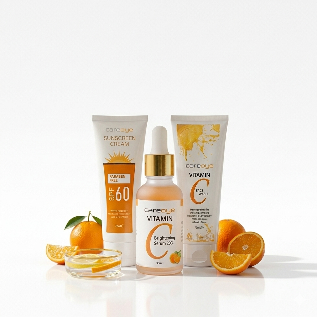Glow Essentials Trio: Vitamin C Face Wash, 20% Serum, and Sunscreen SPF 60